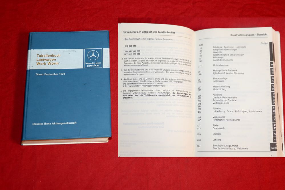 Tabellenbuch Mercedes LKW 1978 Werk Wörth