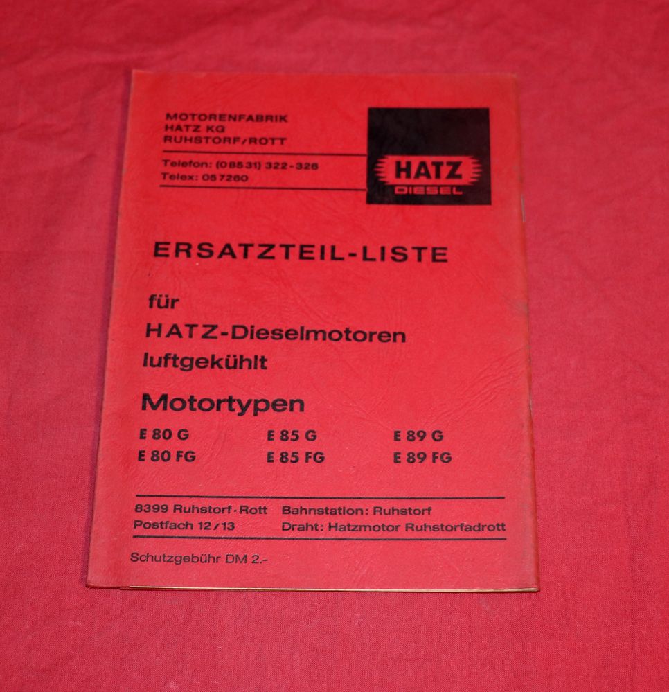Hatz E 80, 85, 89 G, FG Motor Ersatzteilliste