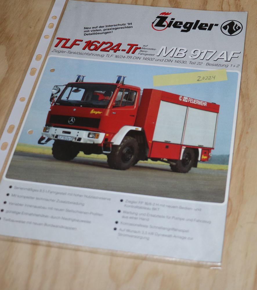 20224 Prospekt Ziegler TLF 16 / 24 - Tr auf Mercedes 917 AF