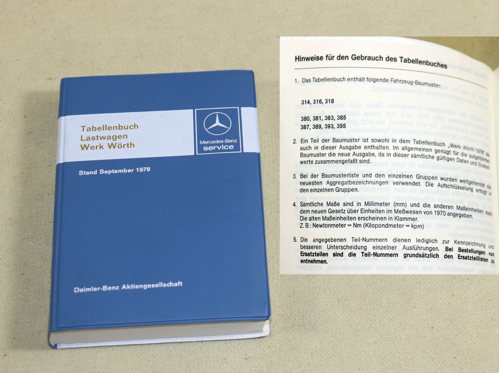 44804 Tabellenbuch Mercedes LKW 1978 , Werk Wörth