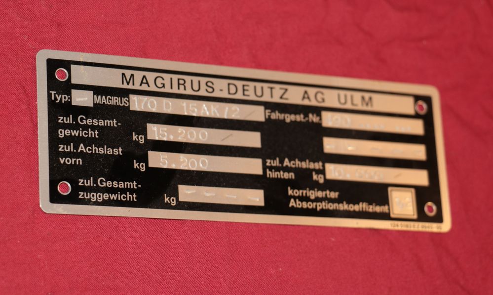 29052 Typschild Magirus 170 D 15 AK /2