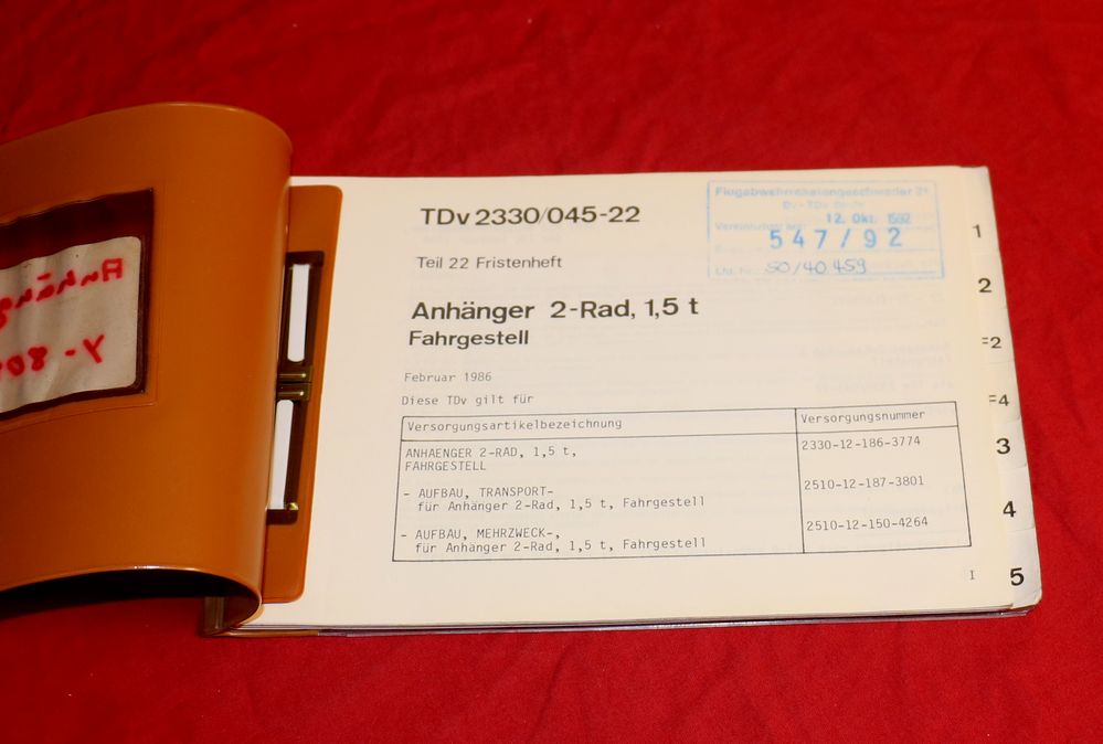 21508 TDv Fristenheft , Anhänger 2-Rad 1,5 t NEU