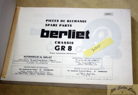 BERLIET GR 8 Pieces de rechange , Ersatzteilliste