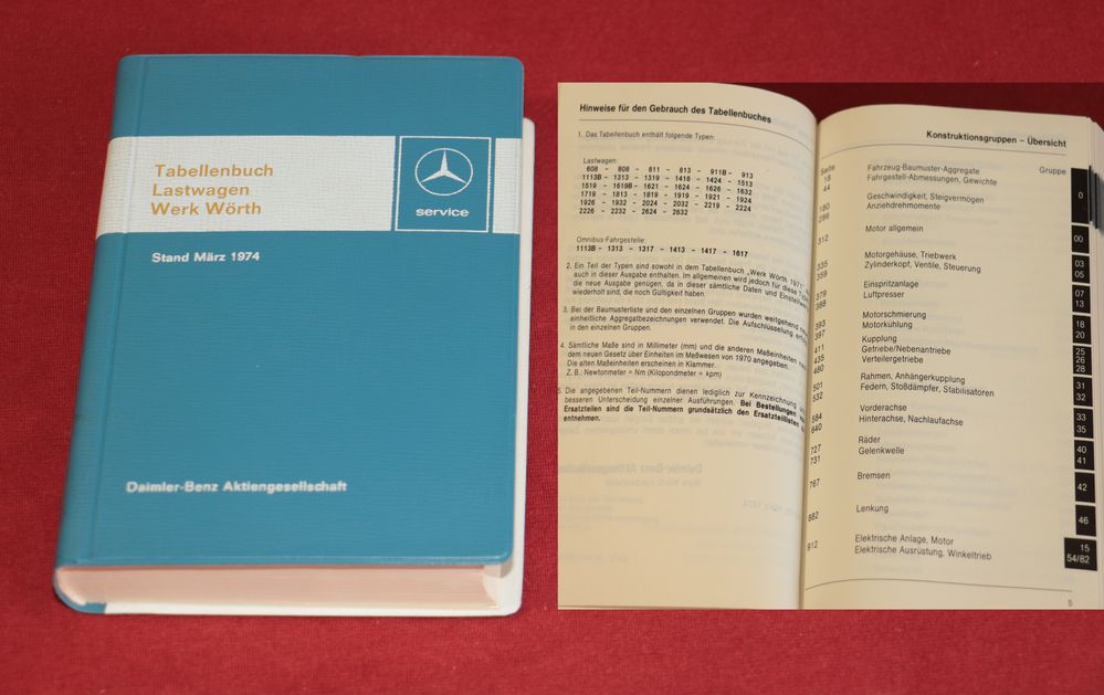 45645 Tabellenbuch Mercedes LKW Werk Wörth 1974