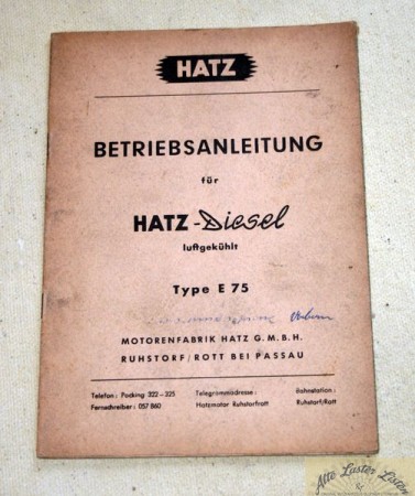 Hatz E 75 Motor Betriebsanleitung