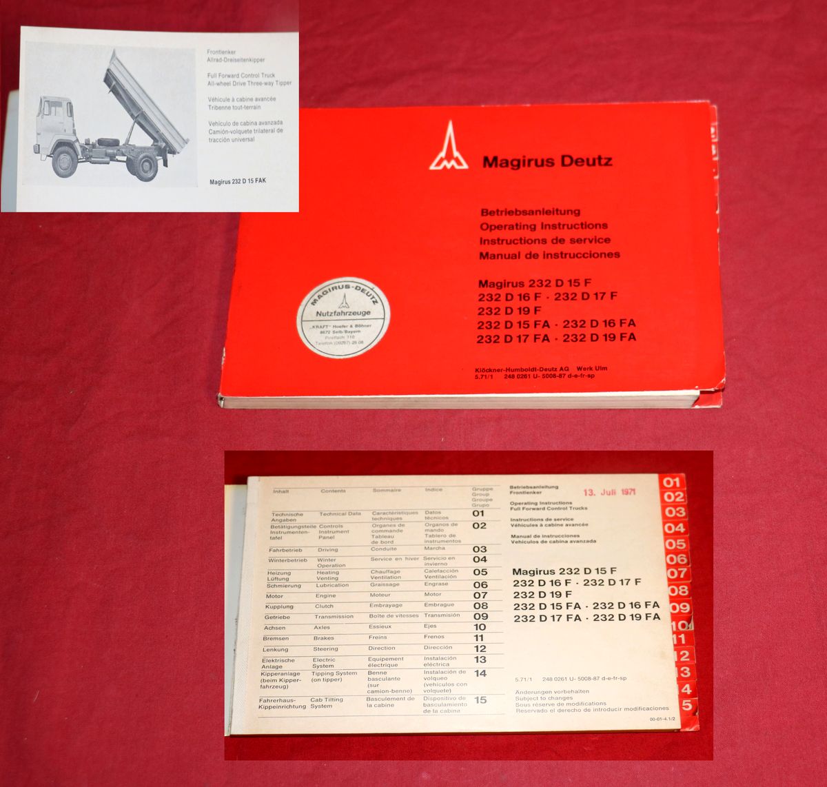 Magirus Deutz 232 D 15, 16, 17, 19 F, FA Betriebsanleitung